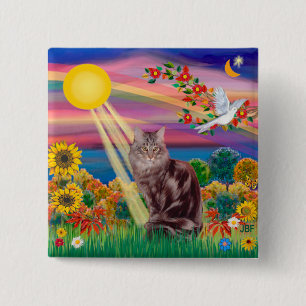 Badge Carré 5 Cm Chat Maine Coon 10 - Soleil d'Automne