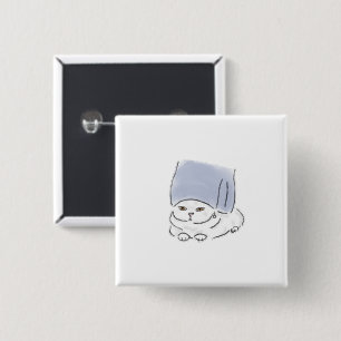 Badge Carré 5 Cm Chat mignon drôle avec serviette et boucle d'oreil