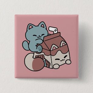 Badge Carré 5 Cm Chat Mignon Lait Chocolat – Boisson Confortable et