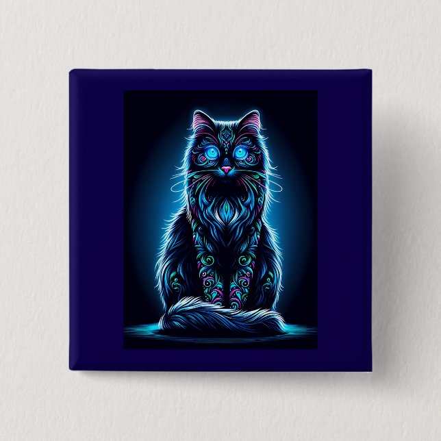 Badge Carré 5 Cm Chat Néon Fond Vif-97948 (Devant)