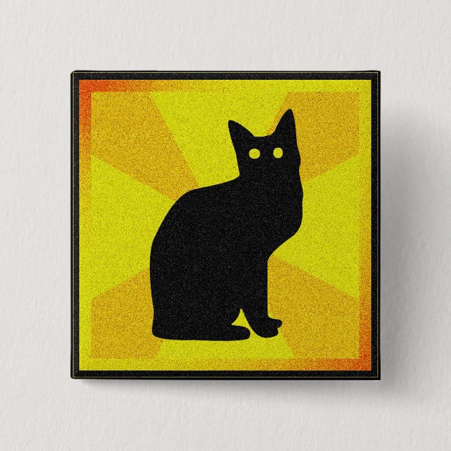 Badge Carré 5 Cm Chat noir aux yeux brillants - (Devant)