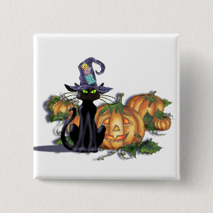 Badge Carré 5 Cm CHAT NOIR, CASQUETTE & JACK par SHARON SHARPE