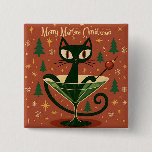 Badge Carré 5 Cm Chat noir de Noël du Martini joyeux du milieu du s