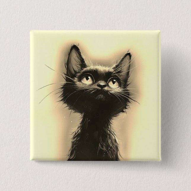 Badge Carré 5 Cm Chat noir enchanté Or (Devant)