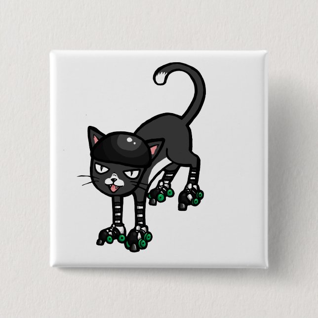 Badge Carré 5 Cm Chat noir et blanc sur Rollerskates (Devant)