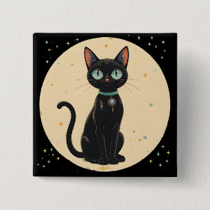 Badge Carré 5 Cm Chat noir futuriste atomique Lune