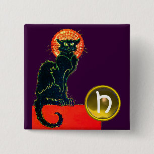 BADGE CARRÉ 5 CM CHAT NOIR HALLOWEEN PARTY MONOGRAM