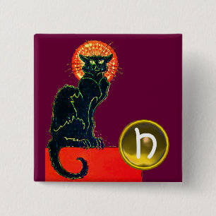 BADGE CARRÉ 5 CM CHAT NOIR HALLOWEEN PARTY MONOGRAM