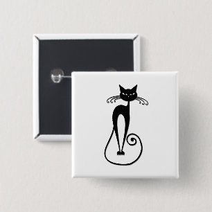 Badge Carré 5 Cm Chat noir maigre fantaisiste