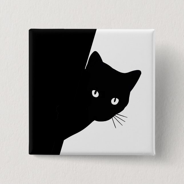Badge Carré 5 Cm Chat noir rusé (Devant)