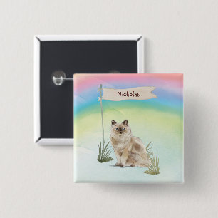 Badge Carré 5 Cm Chat Raton Lavandeur Nom Personnalisé
