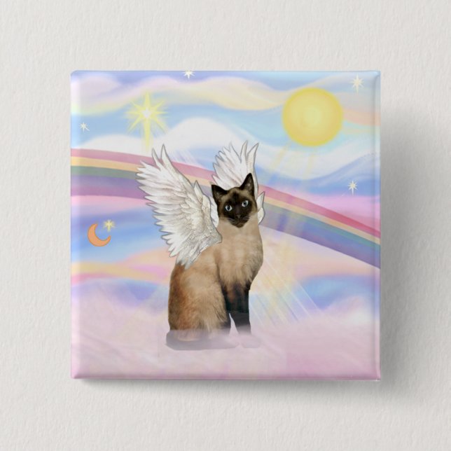 Badge Carré 5 Cm Chat siamois - Nuages (Devant)