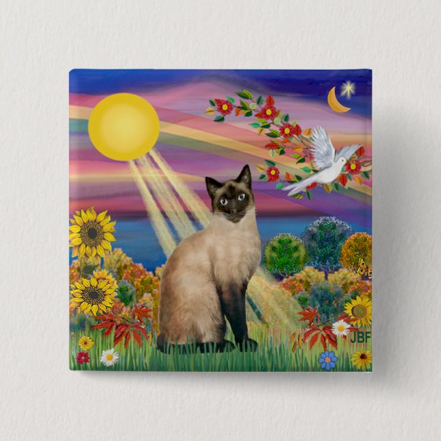 Badge Carré 5 Cm Chat siamois - Soleil d'automne (Devant)