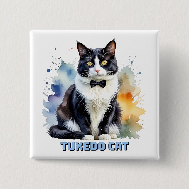Badge Carré 5 Cm Chat smoking élégant (Devant)