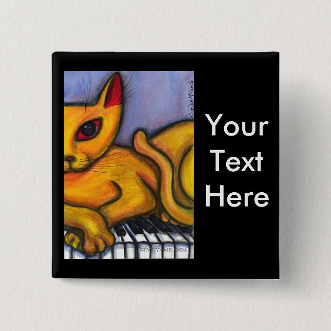 Badge Carré 5 Cm Chat sur le clavier de piano (Devant)