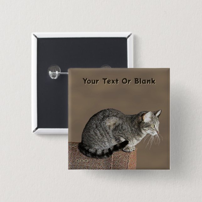 Badge Carré 5 Cm Chat Tabby Gris Fumé (Devant & derrière)