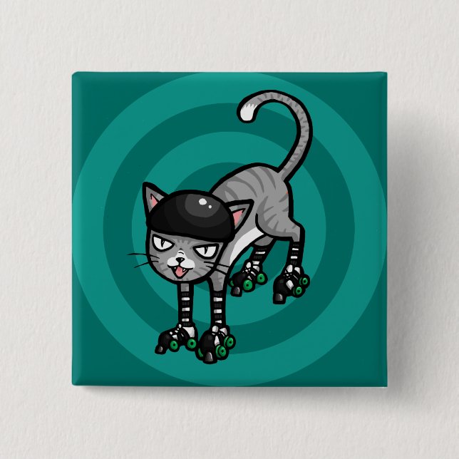 Badge Carré 5 Cm Chat tigré argenté sur RollerSkates (Devant)