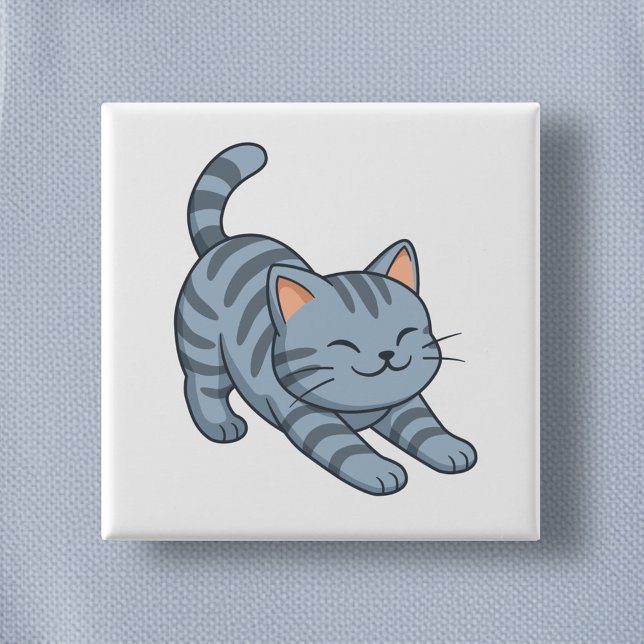 Badge Carré 5 Cm Chat tigré gris étiré (Créateur téléchargé)