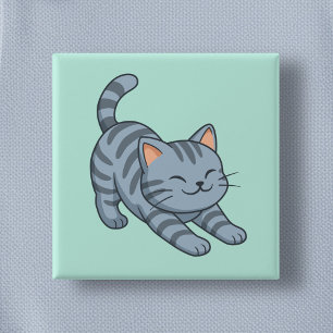 Badge Carré 5 Cm Chat tigré gris étiré en vert