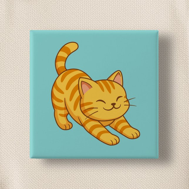 Badge Carré 5 Cm Chat Tigre Orange Étiré en Vert (Créateur téléchargé)