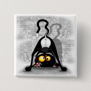 Badge Carré 5 Cm Chat Upside Down Funny Cartoon Caractère