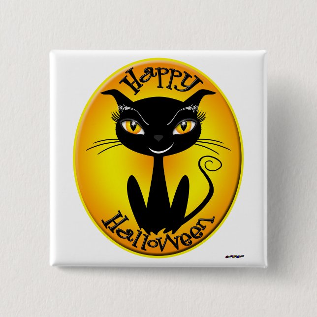 Badge Carré 5 Cm Chat Whimsical Halloween Happy (Devant)