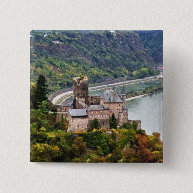 Badge Carré 5 Cm Château (Devant)