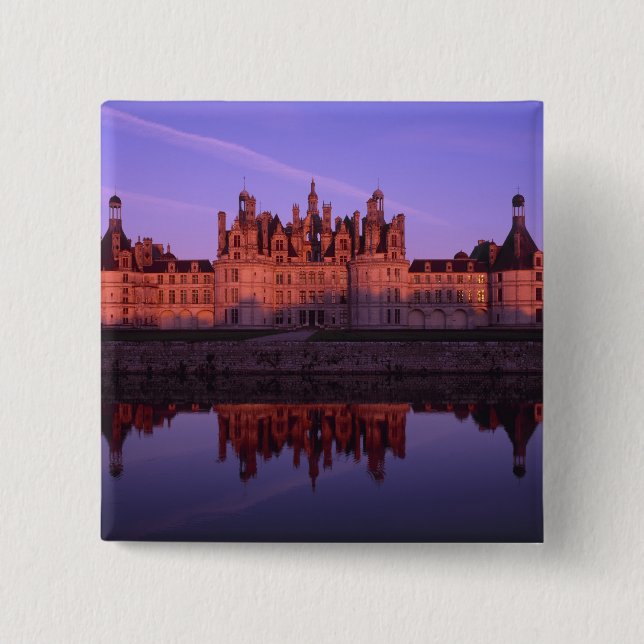 Badge Carré 5 Cm Château Chambord au coucher du soleil, vallée de l (Devant)