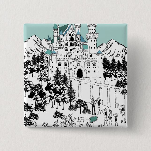 Badge Carré 5 Cm Château couvert de neige (Devant)