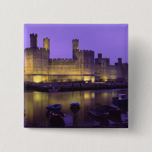 Badge Carré 5 Cm Château de Caernarfon, la nuit, Gwynedd, Pays de G
