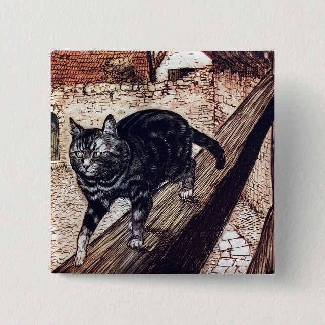 Badge Carré 5 Cm Château de chat Rackham Illustration (Devant)