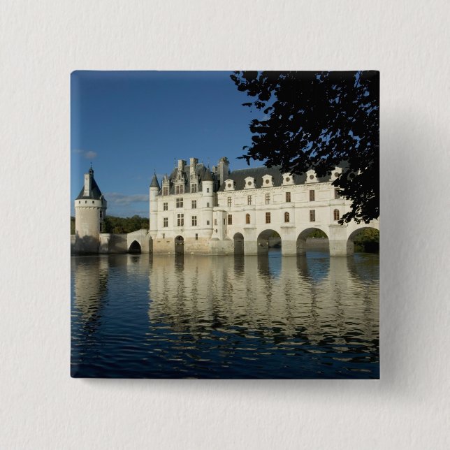 Badge Carré 5 Cm Château de Chenonceau, fleuve Cher, Loir-et-Cher,  (Devant)