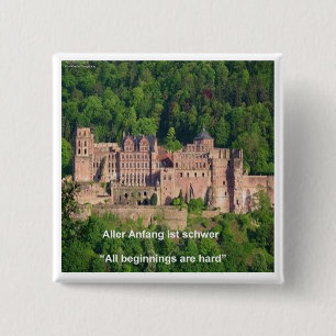 Badge Carré 5 Cm Château de Heidelberg en allemand et dicton allema