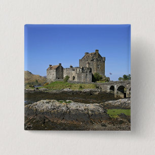 Badge Carré 5 Cm Château d'Eilean Donan, Écosse. Le célèbre Eilean