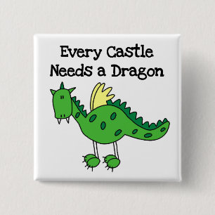 Badge Carré 5 Cm Château Dragon