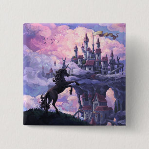 Badge Carré 5 Cm Château Licorne