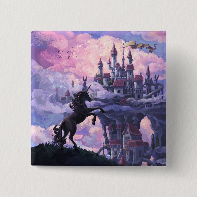 Badge Carré 5 Cm Château Licorne (Devant)