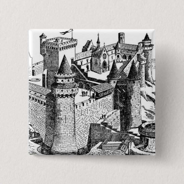 Badge Carré 5 Cm Château médiéval (Devant)