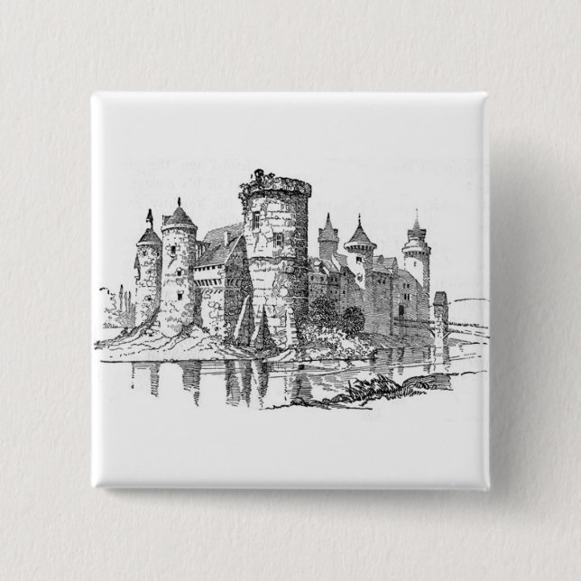 Badge Carré 5 Cm Château médiéval (Devant)