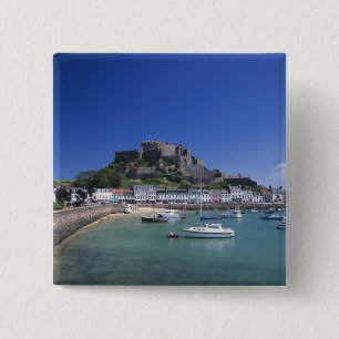 Badge Carré 5 Cm Château Mont Orgueil et port, Gorey, Jersey