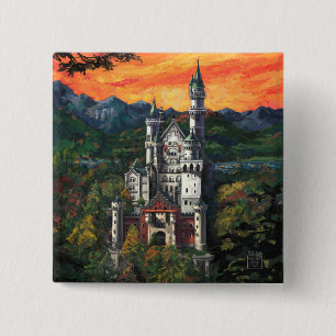 Badge Carré 5 Cm Château Schloss Neuschwanstein