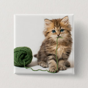 Badge Carré 5 Cm Chaton avec le fil vert