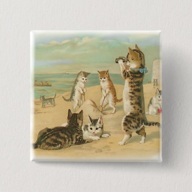 Badge Carré 5 Cm Chatons de plage (Devant)