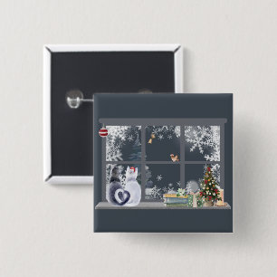 Badge Carré 5 Cm Chats à la fenêtre de Noël
