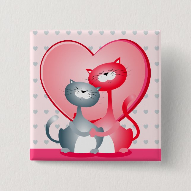 Badge Carré 5 Cm Chats amoureux, bouton (Devant)