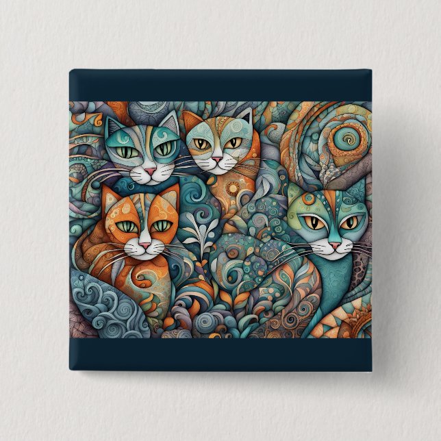 Badge Carré 5 Cm Chats apaisants 2 boutons (Devant)
