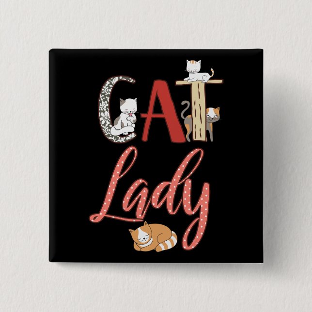 Badge Carré 5 Cm Chats - Dame de Chat Amoureuse de Chats (Devant)