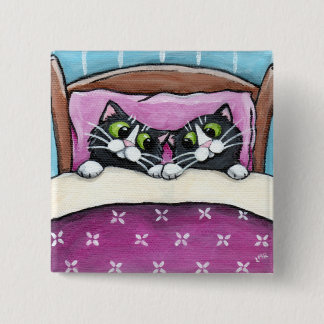 Badge Carré 5 Cm Chats dans le bouton de lit