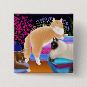 Badge Carré 5 Cm Chats dans le Pin fraîchement plié de