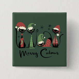 Badge Carré 5 Cm Chats de Noël du milieu du siècle de style atomiqu